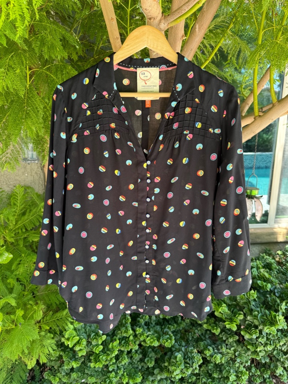 Anthropologie Conversations 13 of 52 Limited Edition Printed Blouse Size 8